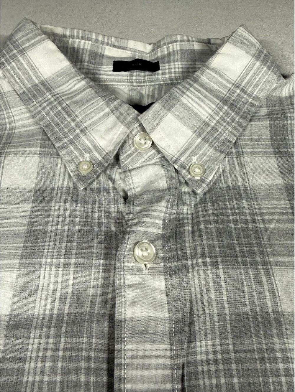 J Crew Slim Button Down Shirt Men Sz XL Gray Window Pane Long Sleeve 100% Cotton